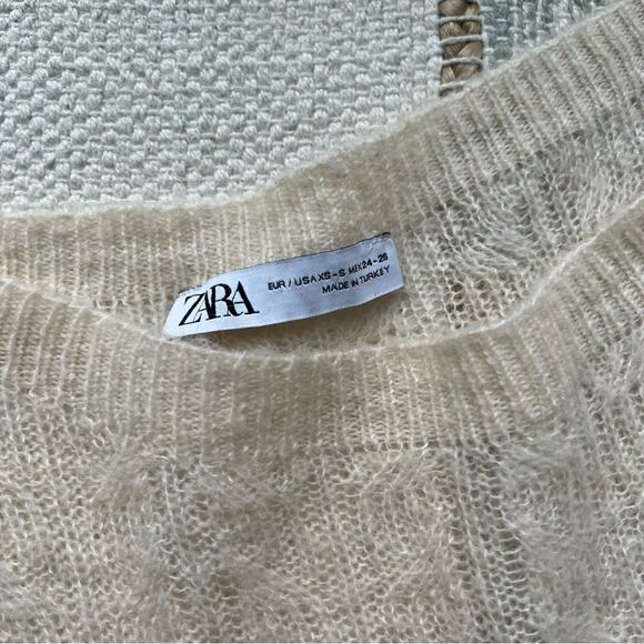 Zara Beige Pointelle Wool Blend Boat Neck Oversized Pullover Sweater XS-S - Picture 7 of 9